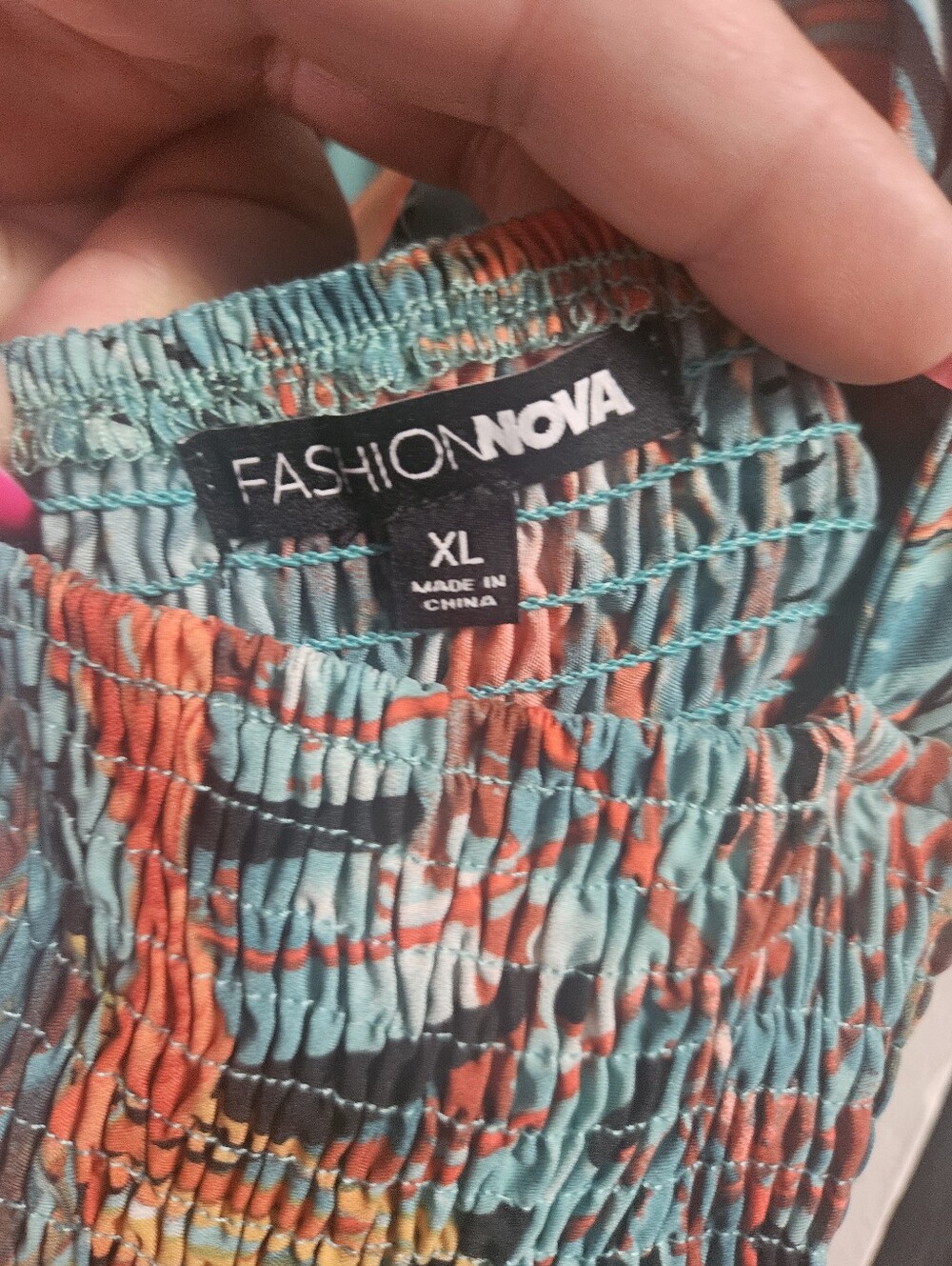 Fashion Nova Tropical Print Maxi Dress in Teal & Orange - Picture 4 of 6